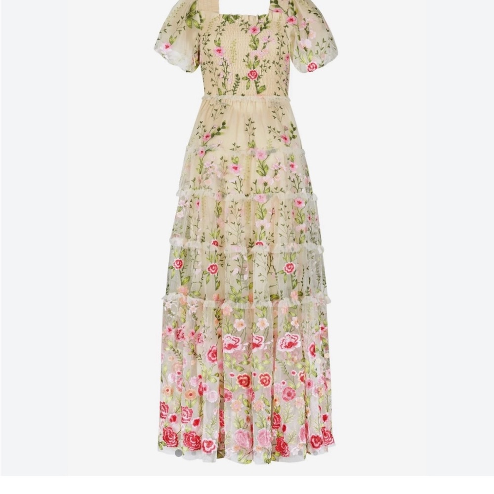 JessaKae Cream Maxi Dress with Puff Sleeves and Square Neck